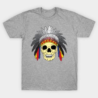 Indian Chief Skull Wearing Headdress T-Shirt